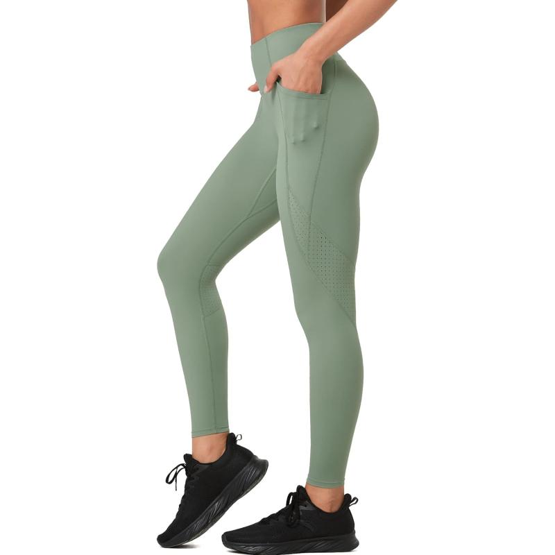 Green Leggings With Pockets for Women, Yoga Pants, High Waist